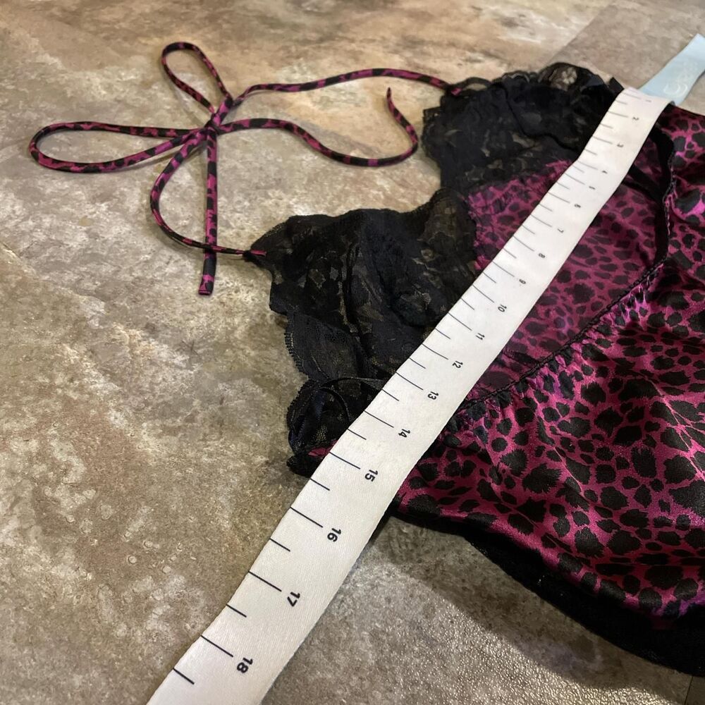 vintage 90s frederick’s of hollywood purple and black lace full slip dress large - Picture 5 of 6